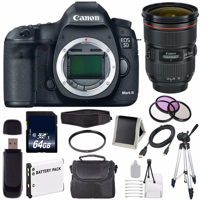 Canon EOD 5D III Digital Camera International Model + Canon EF 24-70mm f/2.8L II USM Lens + LP-E6 Battery + 64GB Memory