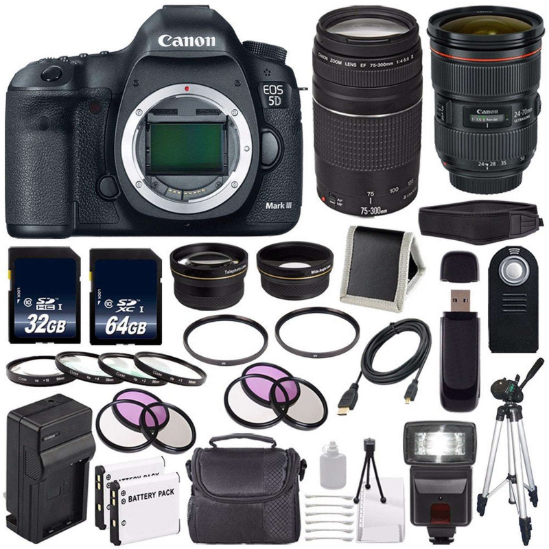 Canon EOD 5D III Digital Camera International Model + Canon EF 24-70mm f/2.8L II USM Lens + Canon EF 75-300 III+ LP-E6 R Ultimate Bundle
