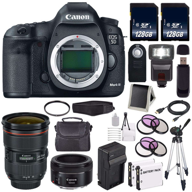 Canon EOD 5D III Digital Camera International Model + Canon EF 24-70mm f/2.8L II USM Lens + EF 50mm f/1.8 STM Lens Base Bundle