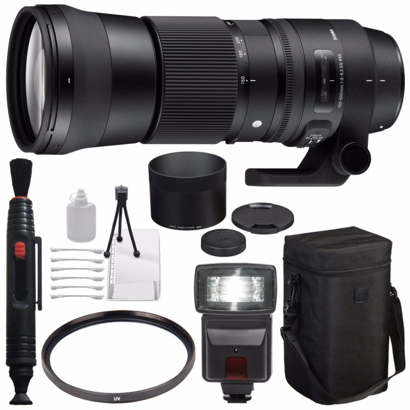 Sigma 150-600mm f/5-6.3 DG OS HSM Contemporary Lens for Canon EF + 95mm UV Filter + Deluxe Cleaning Kit + Lens Cleaning (International Model)