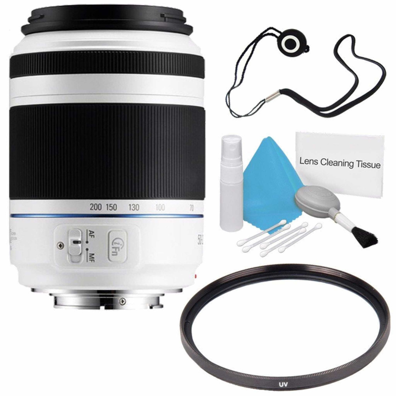 Samsung 50-200mm f/4.0-5.6 ED OIS Lens (White) EX-T50200CSWUS + UV Filter + Lens Cap Keeper + Deluxe Cleaning Kit Bundle