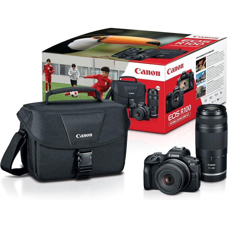 Canon EOS R100 Mirrorless Camera RF-S18-45mm F4.5-6.3 is STM & RF-75-300mm F4-5.6 Lens Kit, 24.1 Megapixel CMOS (APS-C) Sensor, 4K Video, RF Mount, Bl