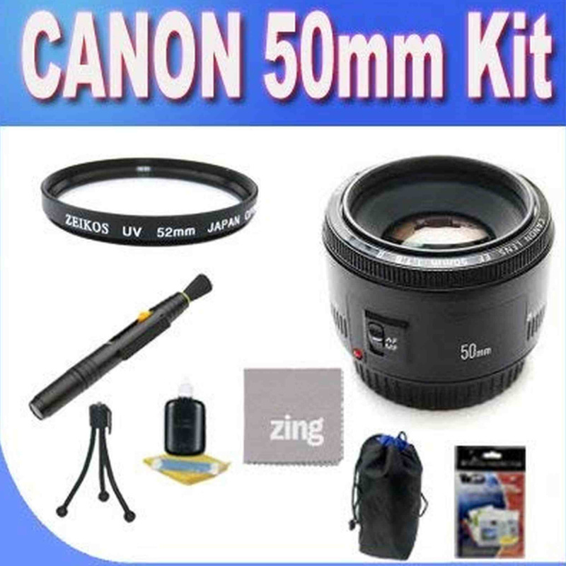 Canon EF 50mm f1.8 Standard & Medium Telephoto Lens for Canon SLR Cameras + UV Filter + Lens Pouch + Microfiber Cleaning Cloth Bundle (International M