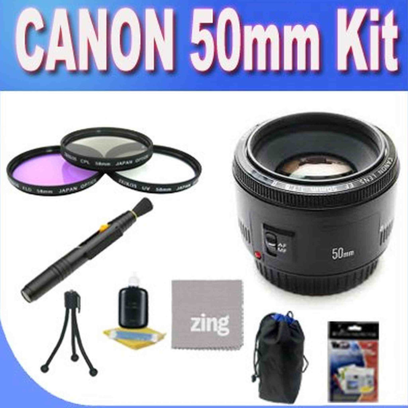 Canon EF 50mm f/1.8 II Camera Lens + 3 Piece Filter Kit w/Case + Lens Pouch + Microfiber Cleaning Cloth + Lens Pen Cleaner + Accessory Saver Bundle (I