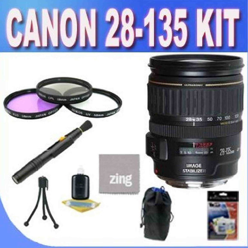 Canon EF 28-135mm f/3.5-5.6 IS USM Standard Zoom Lens for Canon SLR Cameras + 3 Piece Filter Kit + Lens Pen Cleaner + Shock Proof Deluxe Lens Case + M