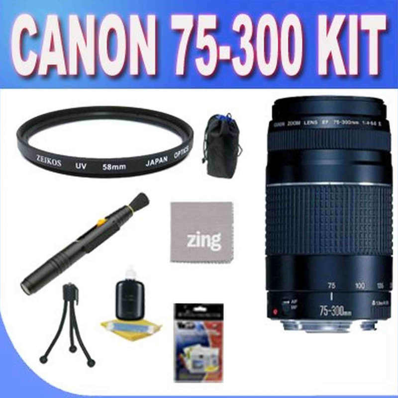 Canon EF 75-300mm f/4-5.6 III USM Telephoto Zoom Lens for Canon SLR Cameras + UV Filter + Lens Pen Cleaner + Shock Proof Deluxe Lens Case + Microfiber