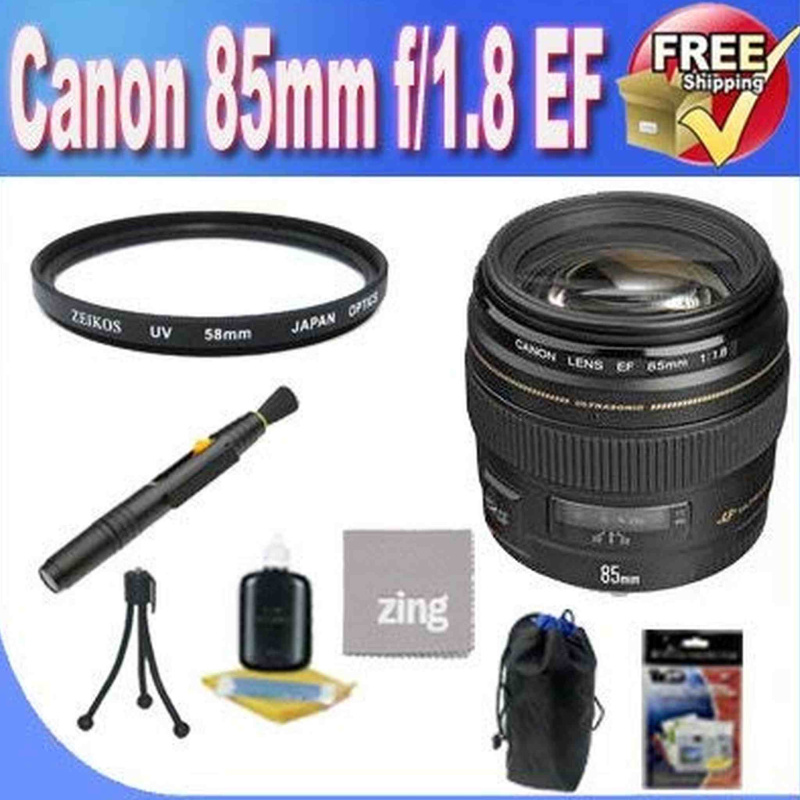 Canon EF 85mm f/1.8 USM Medium Telephoto Lens + UV Filter + Lens Case + Zing MicroFiber Cleaning Cloth + Lens Pen Cleaner + Lens Accessory Saver Bundl