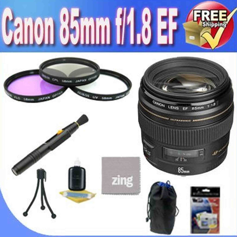 Canon EF 85mm f/1.8 USM Medium Telephoto Lens + 3 Piece Filter Kit + Lens Case + Zing Microfiber Cleaning Cloth + Lens Pen Cleaner + Accessory Bundle!