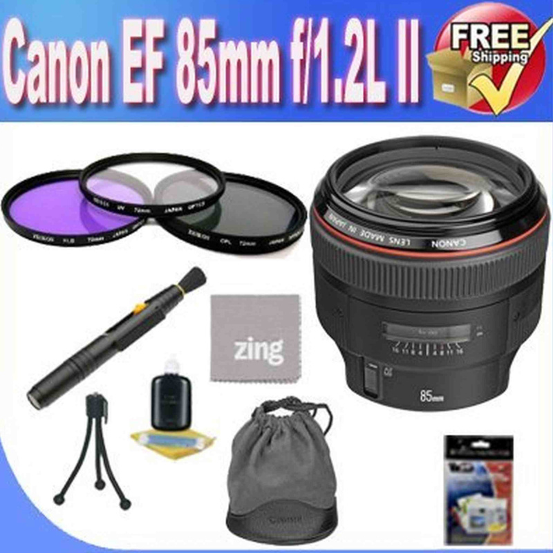 Canon EF 85mm f1.2L II USM Lens+ 3 Piece Filter Kit + Lens Case + Zing MicroFiber Cleaning Cloth + Lens Pen Cleaner + Lens Accessory Saver Bundle!! (I