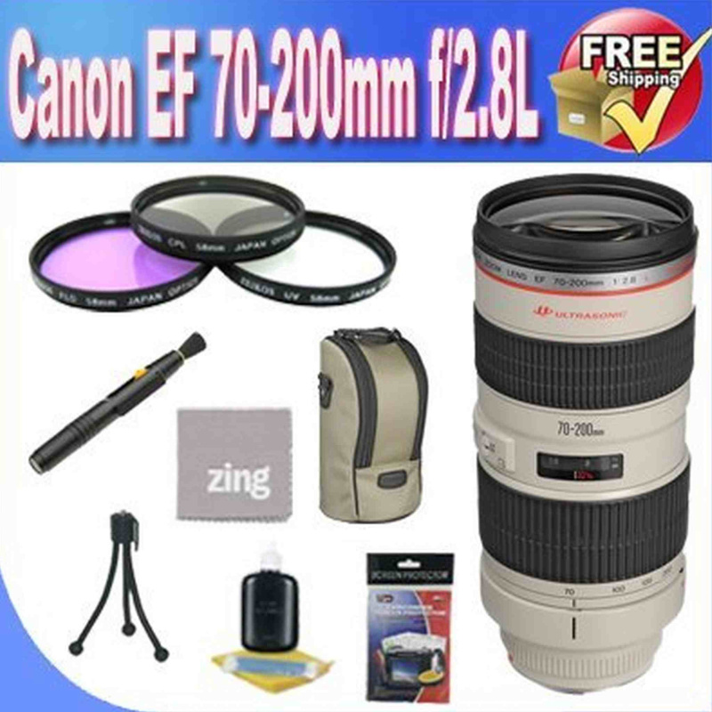 Canon EF 70-200mm f/2.8L USM Telephoto Zoom Lens + 3 Piece Filter Kit + Lens Case + Zing Microfiber Cleaning Cloth + Lens Pen Cleaner + Lens Accessory
