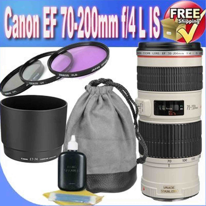 Canon EF 70-200mm f/4 L is USM Lens for Canon Digital SLR Cameras + 67mm 3 Piece Professional Filter Kit + Lens & Camera Cleaning Kit + Lens Pouch Bun