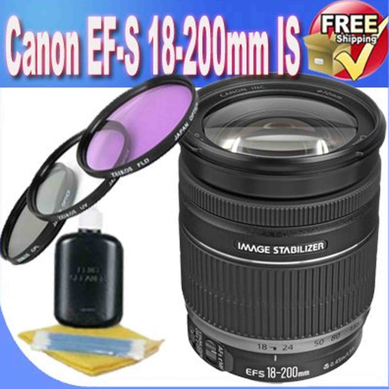 Canon EF-S 18-200mm f/3.5-5.6 is Lens + 72mm 3 Piece Professional Filter Kit + Lens Bundle (International Model)