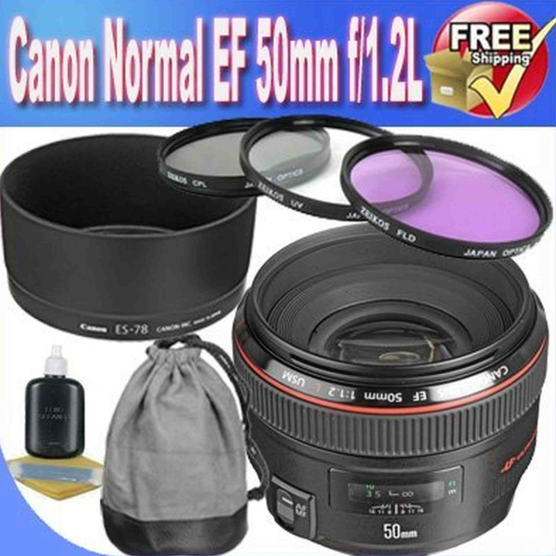 Canon EF 50mm f/1.2 L USM Lens for Canon Digital SLR Cameras + 72mm 3 Piece Professional Filter Kit + Lens Pouch + Lens & Camera Cleaning Bundle (Inte