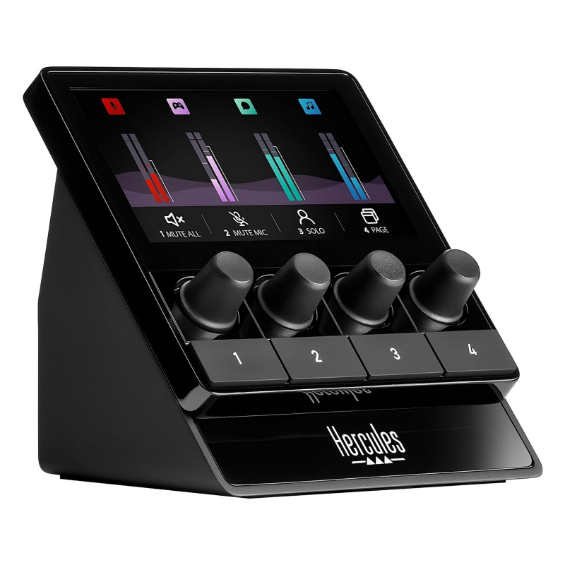 Hercules Stream 100, Audio Mixer for Content Creators, Up to 8 Tracks, LCD Screen, High Resolution Encoders, 4 Actions Buttons and Customizable Interf