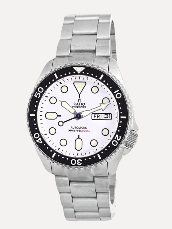 Ratio FreeDiver White Dial Sapphire Crystal Stainless Steel Automatic RTA109 200M Men's Watch