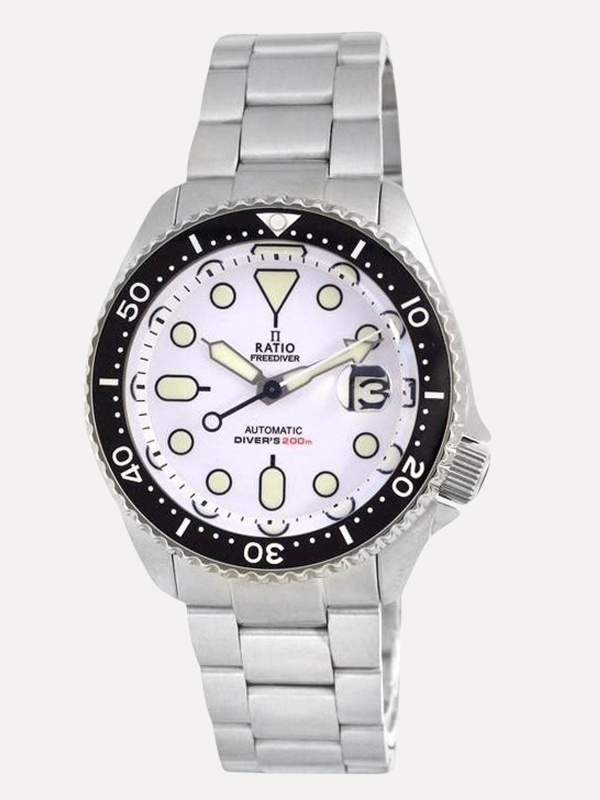 Ratio FreeDiver White Dial Sapphire Crystal Stainless Steel Automatic RTB209 200M Men's Watch