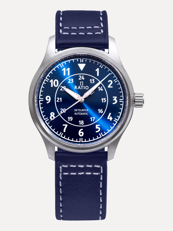 Ratio Skysurfer Pilot Blue Sunray Dial Leather Automatic RTS309 200M Men's Watch