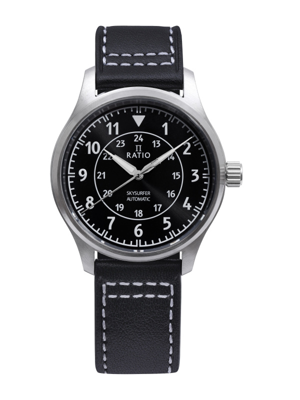 Ratio Skysurfer Pilot Black Sunray Dial Leather Automatic RTS314 200M Men's Watch
