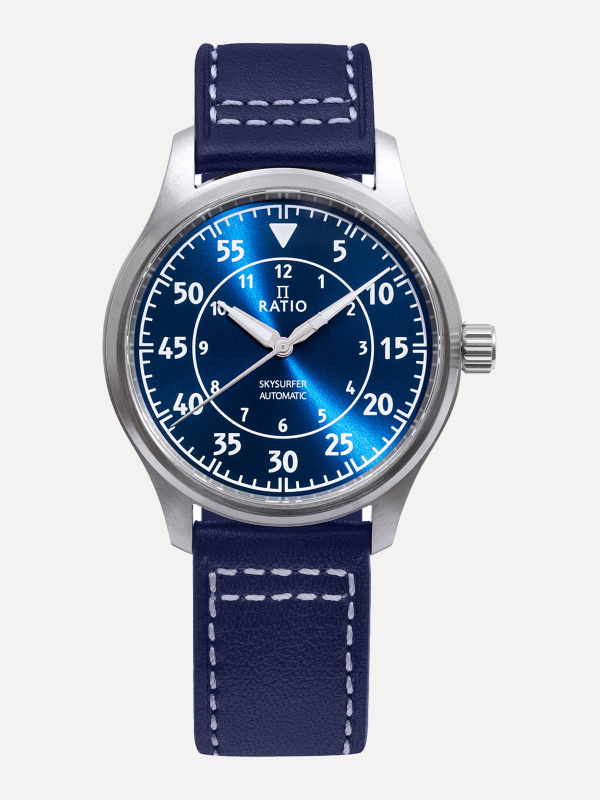 Ratio Skysurfer Pilot Blue Sunray Dial Leather Automatic RTS318 200M Men's Watch