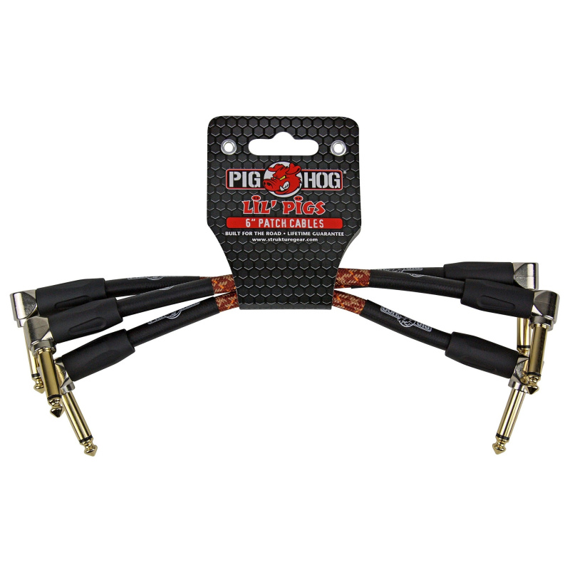 Pig Hog PHLIL6CP Lil' Pigs Right-Angle 1/4" Vintage Western Plaid Instrument Patch Cables, 6" (3 Pack)