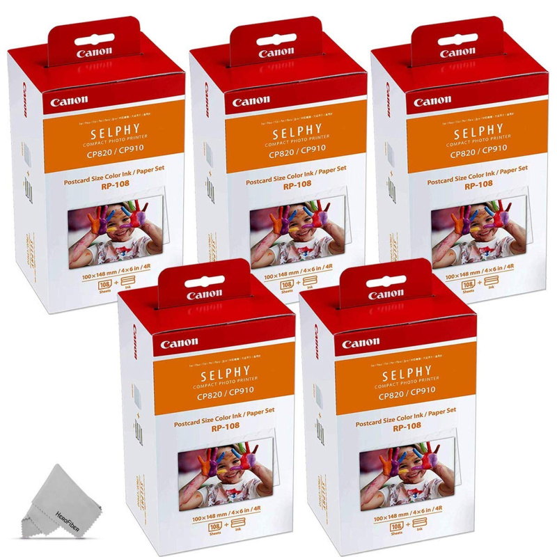 5 Pack Canon RP-108/RP108 Color Ink Paper Set (10 Ink Toners/540 Paper Sheets) (International Model)