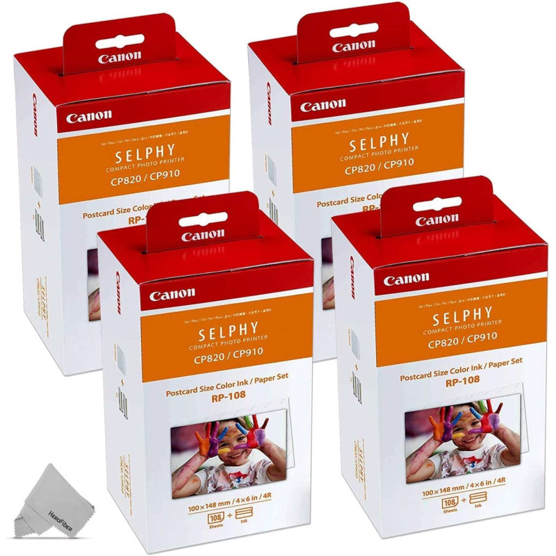 4 Pack Canon RP-108/RP108 Color Ink Paper Set (8 Ink Toners/432 Paper Sheets) (International Model)