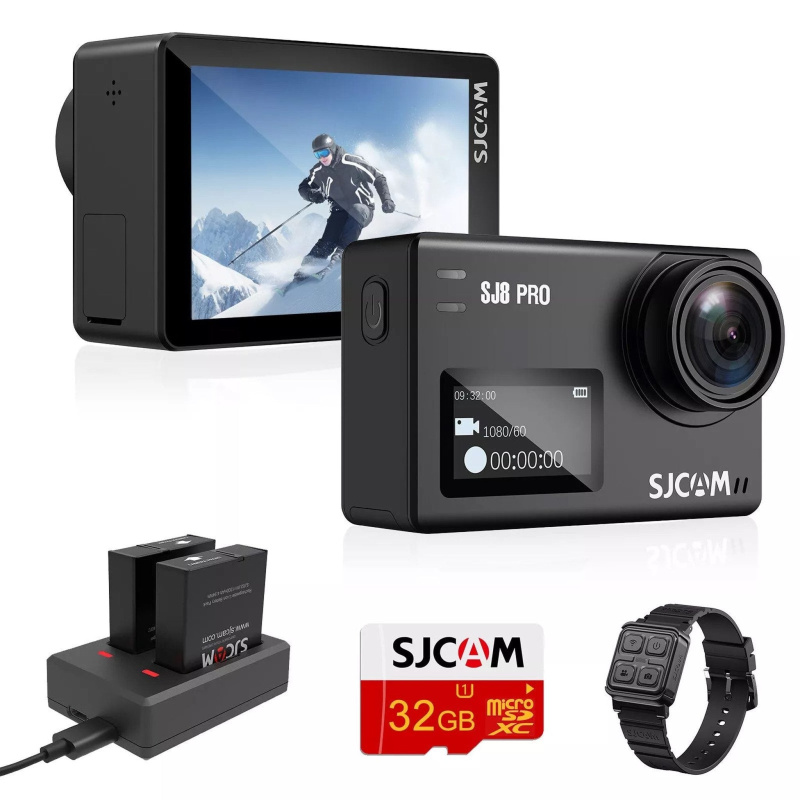 SJCAM SJ8 Pro Action Camera 4K 60fps Dual Screen WiFi 2.3 Inch Touch Rrear Screen with 170° Wide Angle EIS 8X Digital Zoom 98ft (30m) Waterproof Camer
