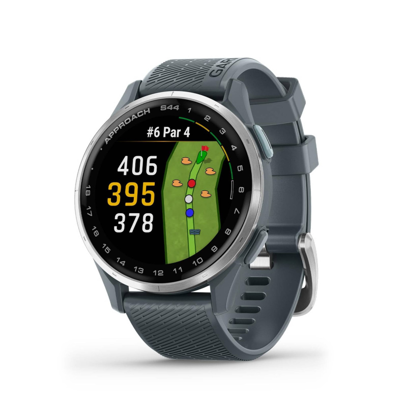 Garmin Approach® S44, Essential Golf GPS Smartwatch, AMOLED Display, On-Course Features, Silver Aluminum Bezel with Twilight Silicone Band