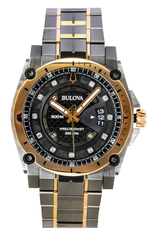 Bulova Precisionist Diamond Stainless Steel Black Dial Quartz Diver's 98D149 300M Men's Watch