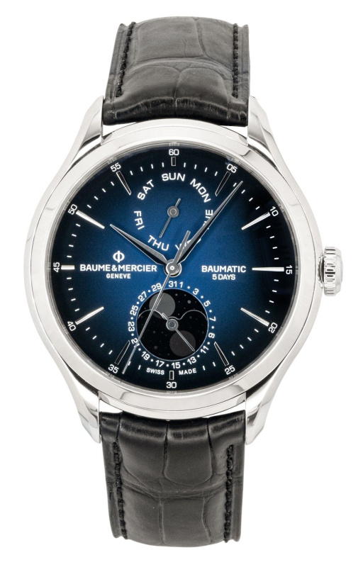 Baume & Mercier Clifton Leather Strap Moon phase Blue Dial Automatic M0A10593 Men's Watch