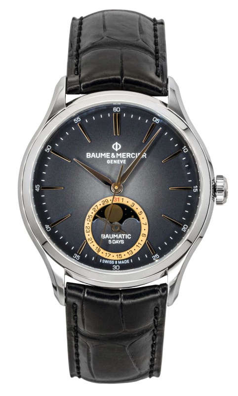 Baume & Mercier Clifton Leather Strap Moon phase Black Dial Automatic M0A10758 Men's Watch