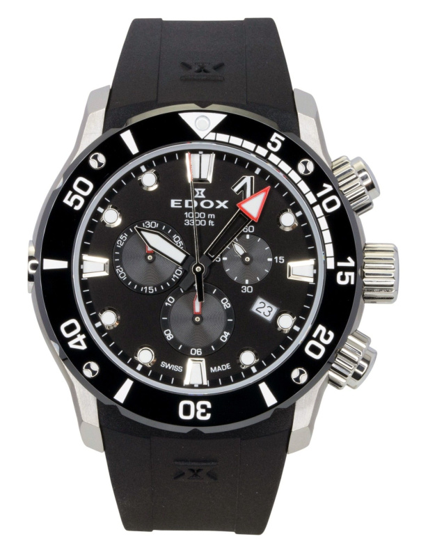 Edox CO-1 Chronograph Rubber Strap Black Dial Quartz Diver's 10242-TIN-NIN 1000M Men's Watch