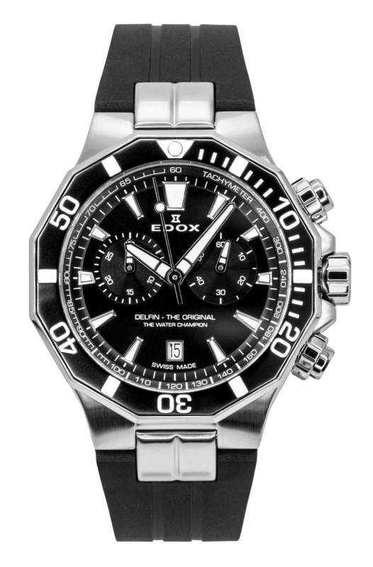 Edox Delfin The Original Chronograph Rubber Strap Black Dial Quartz Diver's 10112-3NCA-NIN 200M Men's Watch