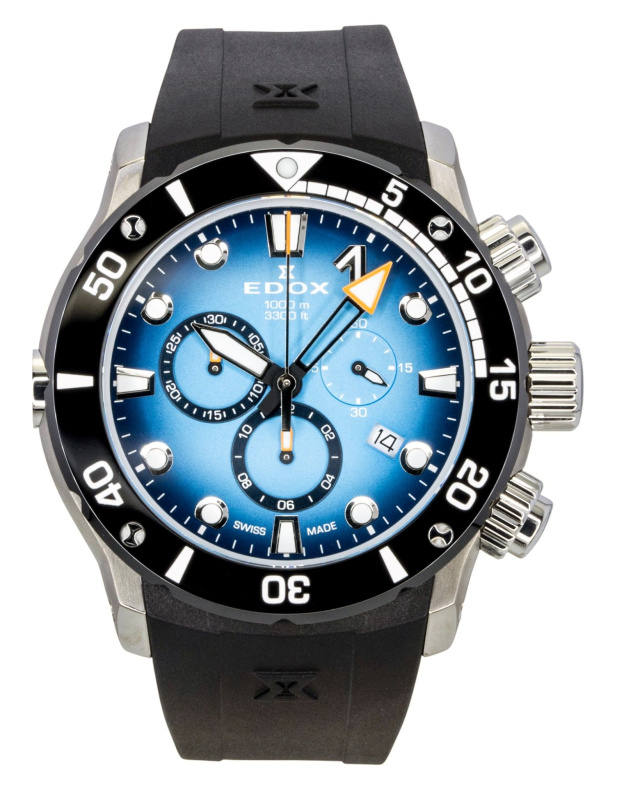Edox CO-1 Chronograph Rubber Strap Blue Dial Quartz Diver's 10242-TIN-BUIDN 1000M Men's Watch