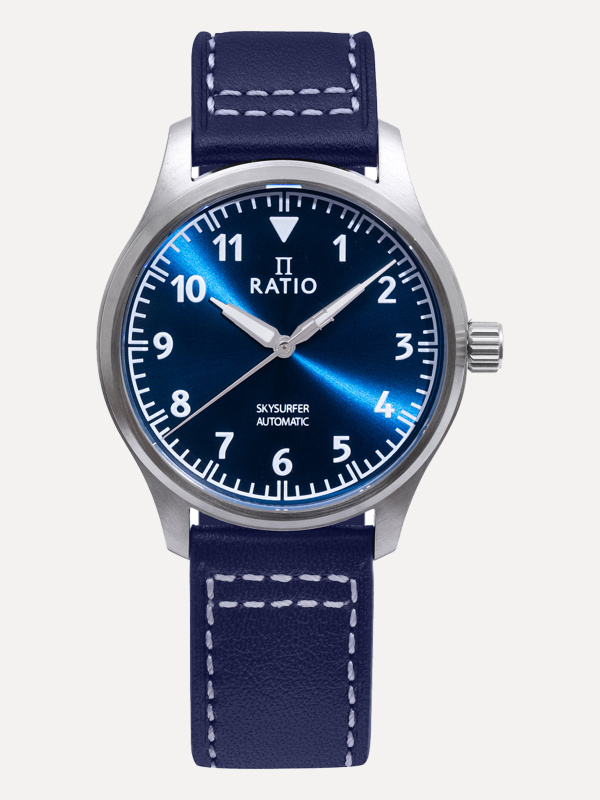 Ratio Skysurfer Pilot Blue Sunray Dial Leather Automatic RTS302 200M Men's Watch