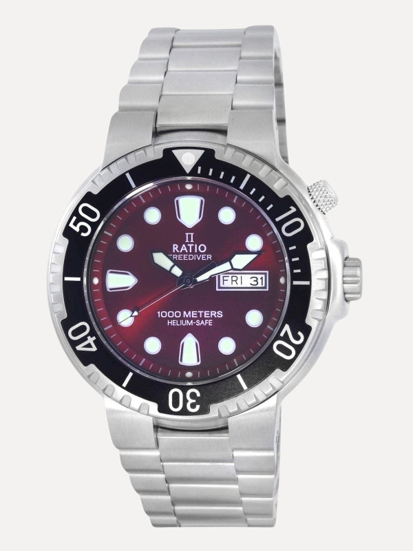Ratio FreeDiver Red Dial Stainless Steel Quartz 1050HA93-02V-RED 1000M Men's Watch