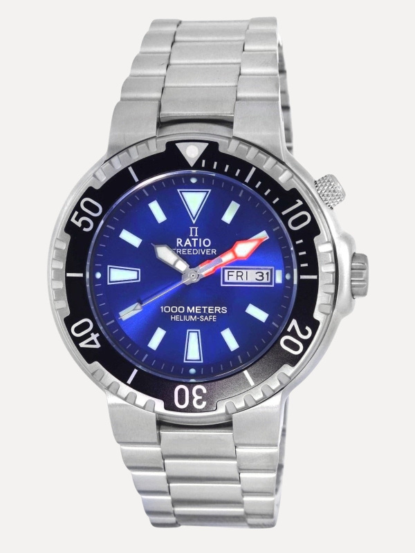 Ratio FreeDiver Blue Dial Stainless Steel Quartz 1050HA93-12V-BLU 1000M Men's Watch
