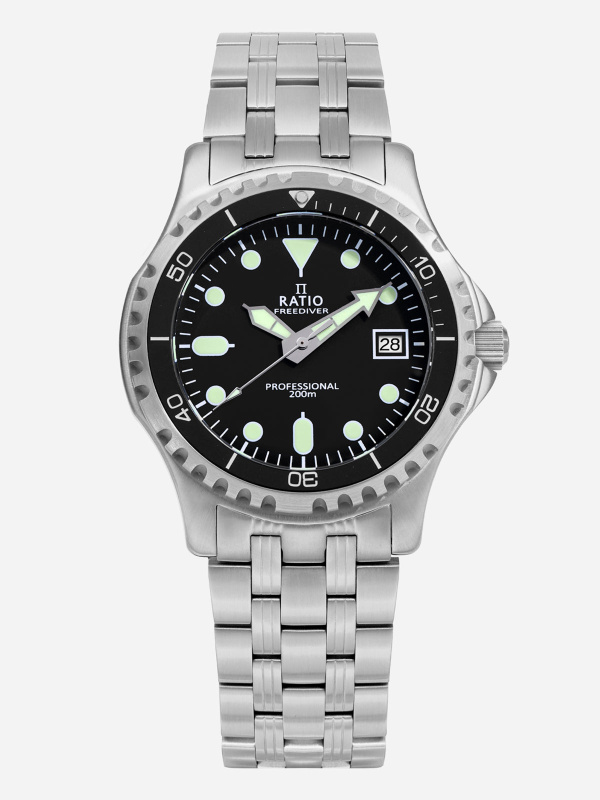 Ratio FreeDiver Professional Sapphire Black Dial Quartz RTF005 200M Men's Watch