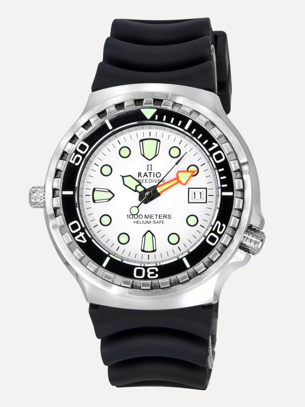Ratio FreeDiver Helium Safe Sapphire Quartz White Dial 1038EF102V-WHT 1000M Men's Watch