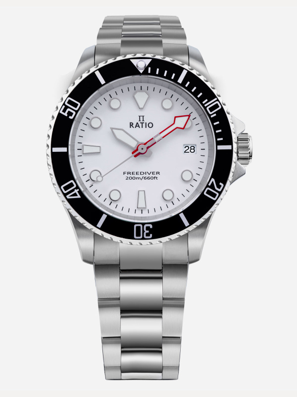 Ratio FreeDiver Sapphire Stainless Steel White Dial Quartz RTF037 200M Men's Watch