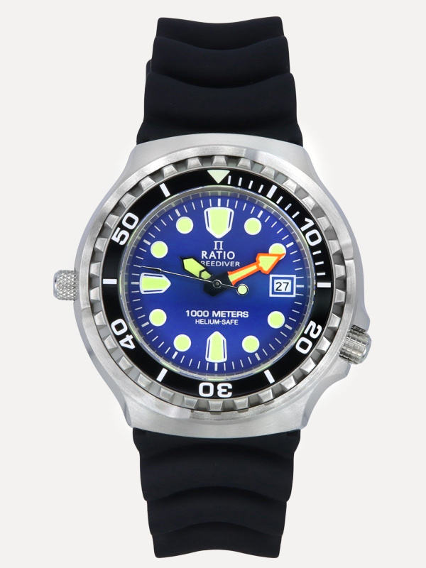 Ratio FreeDiver Version 03 Helium Safe 1000M Sapphire Quartz Blue Dial 1038EF102V-BLU-V03 Men's Watch