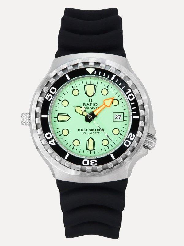 Ratio FreeDiver Version 02 Helium Safe 1000M Sapphire Quartz Mint Green Dial 1038EF102V-GRN-V02 Men's Watch