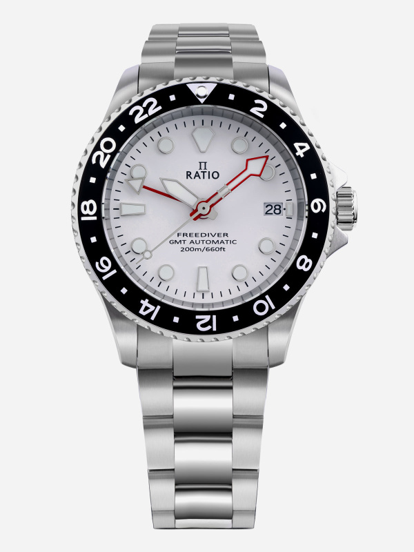 Ratio FreeDiver GMT Series Sapphire Stainless Steel White Dial Automatic RTF057 200M Men's Watch
