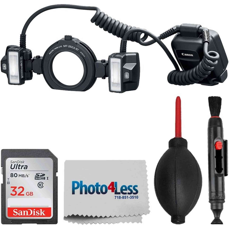 Canon MT-26EX-RT Macro Twin Lite (2398C002) Value Bundle with 32GB Memory Card (International Model)