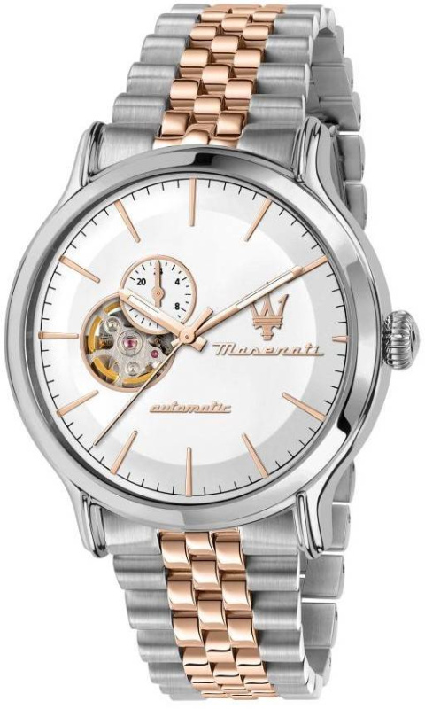 Maserati Epoca Two Tone Stainless Steel Open Heart White Dial Automatic R8823118008 100M Men's Watch