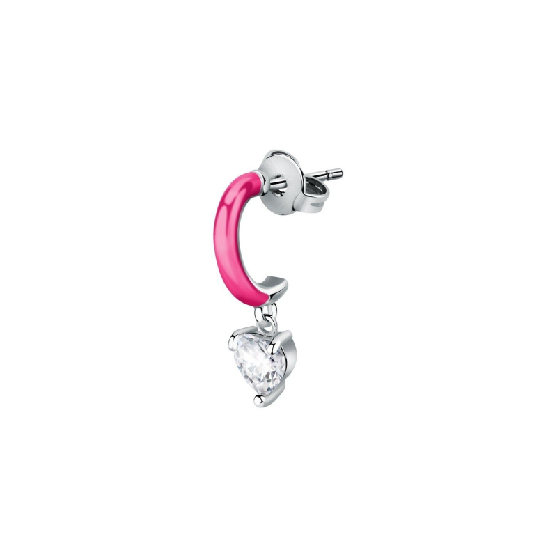 La Petite Story Single Steel Earrings With Fuchsia Enamel And Clear Zircon LPS02AQM35 For Women