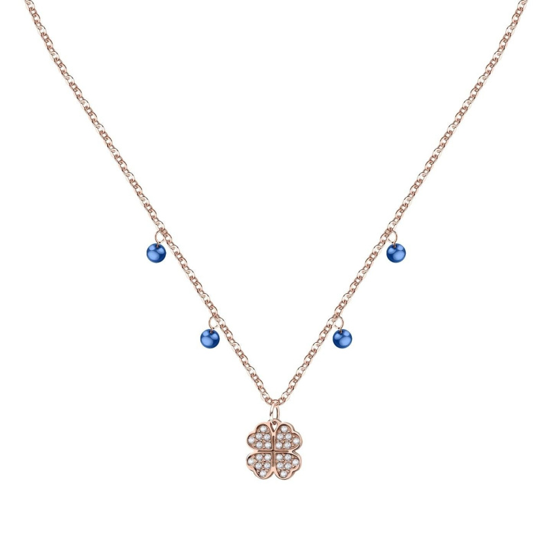 La Petite Story Rose Gold Steel Necklace With Clear And Blue Crystal LPS10ARR05 For Women