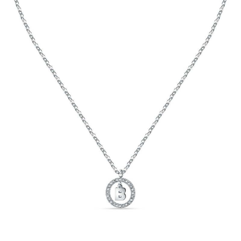 La Petite Story Letter B Steel Necklace With Clear Crystal LPS10ASF10 For Women