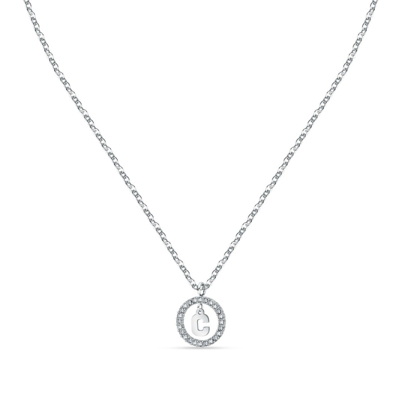 La Petite Story Letter C Steel Necklace With Clear Crystal LPS10ASF11 For Women
