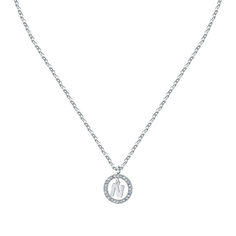 La Petite Story Letter N Steel Necklace With Clear Crystal LPS10ASF19 For Women